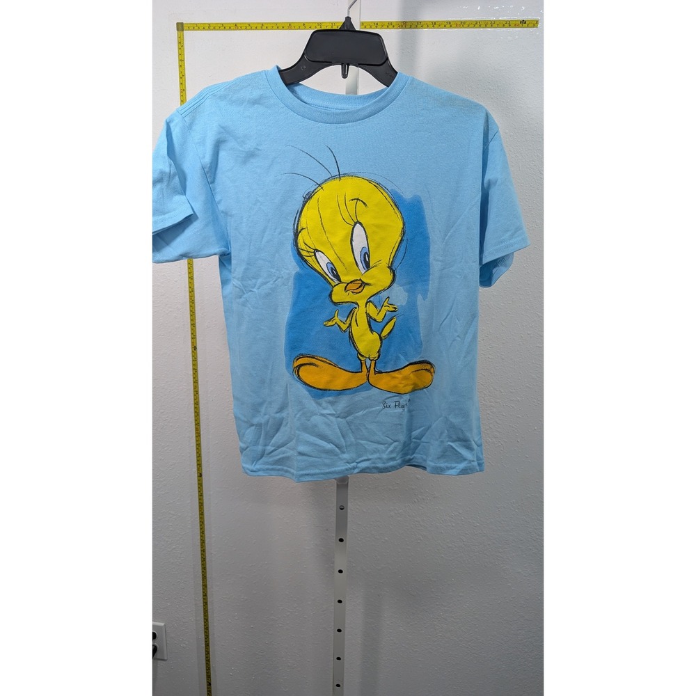 Six Flags Looney‎ Tunes Tweety Bird Blue Graphic T-Shirt Youth Large L Cotton